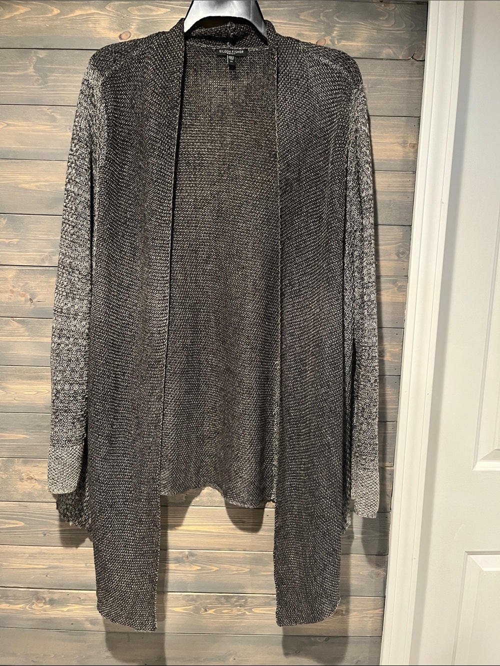 Eileen Fisher Charcoal Gray Open-Front Linen Knit Cardigan 2X